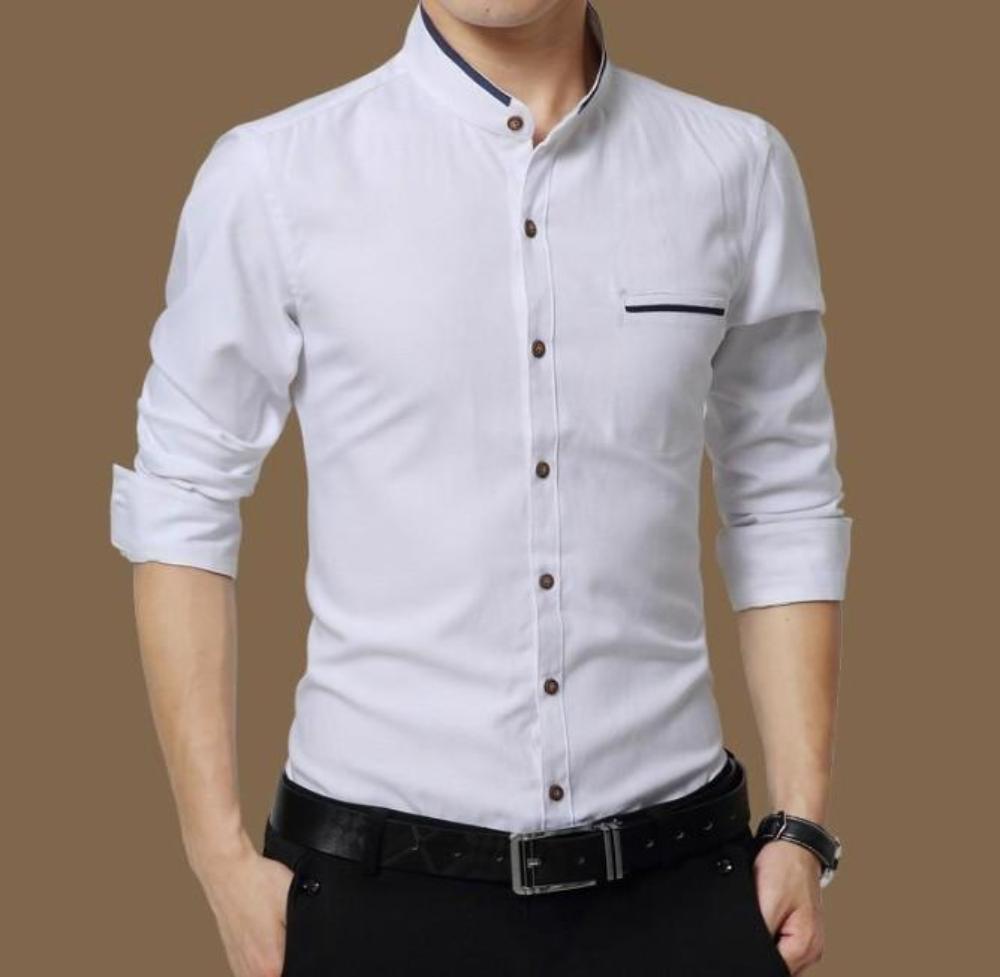 Long Sleeve Button Front Shirt for Men with Mandarin Collar