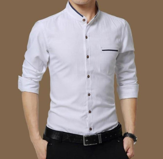 Long Sleeve Button Front Shirt for Men with Mandarin Collar