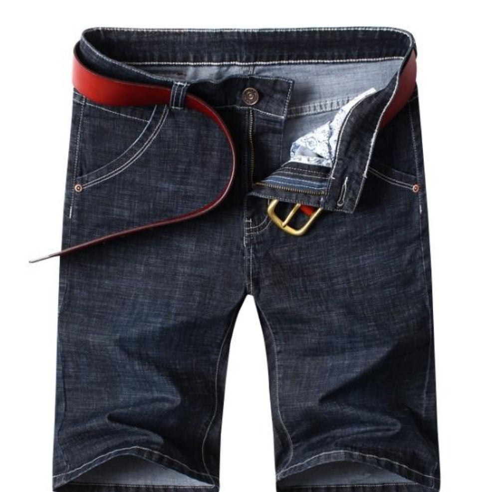 Slim Fit Black Denim Shorts for Men - Mid Length