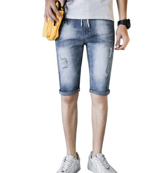 Denim Knee-Length Shorts for Men's Casual Wear
