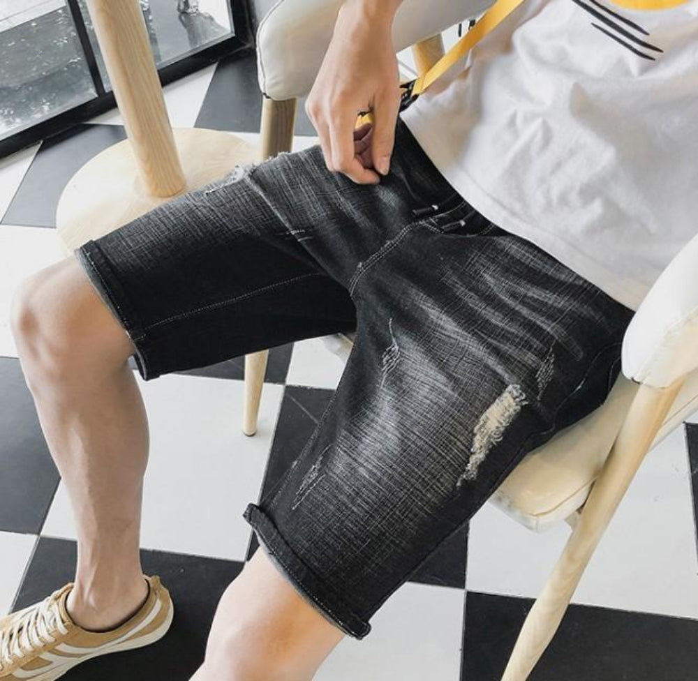 Denim Knee-Length Shorts for Men's Casual Wear
