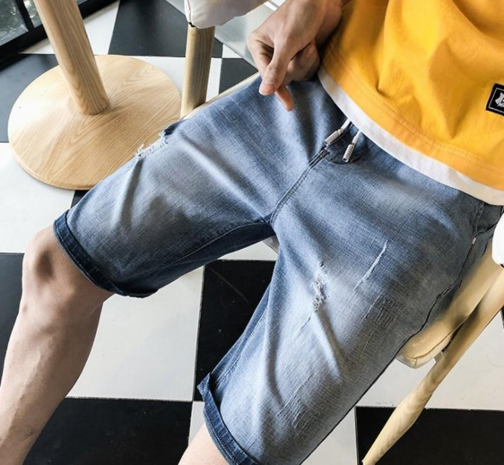 Denim Knee-Length Shorts for Men's Casual Wear
