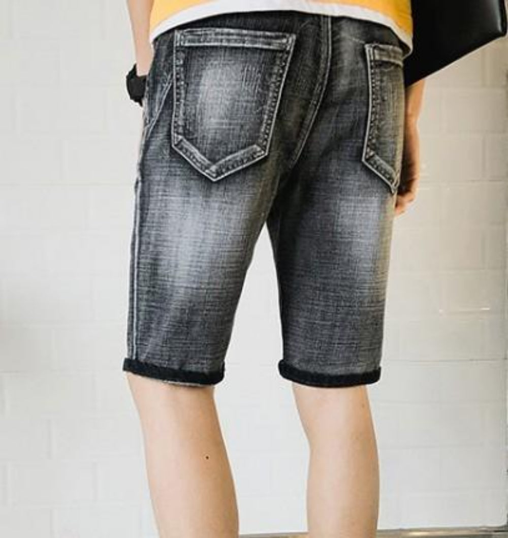 Denim Knee-Length Shorts for Men's Casual Wear