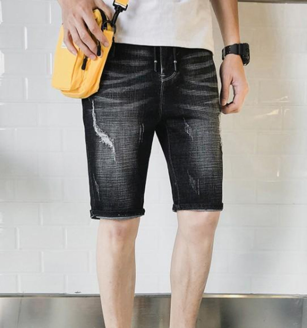 Denim Knee-Length Shorts for Men's Casual Wear