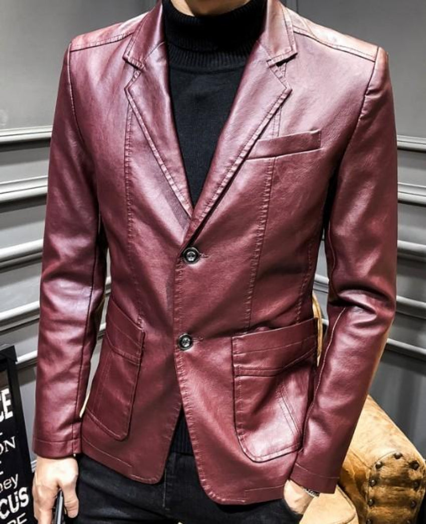 Men's Faux Leather Suit Jacket