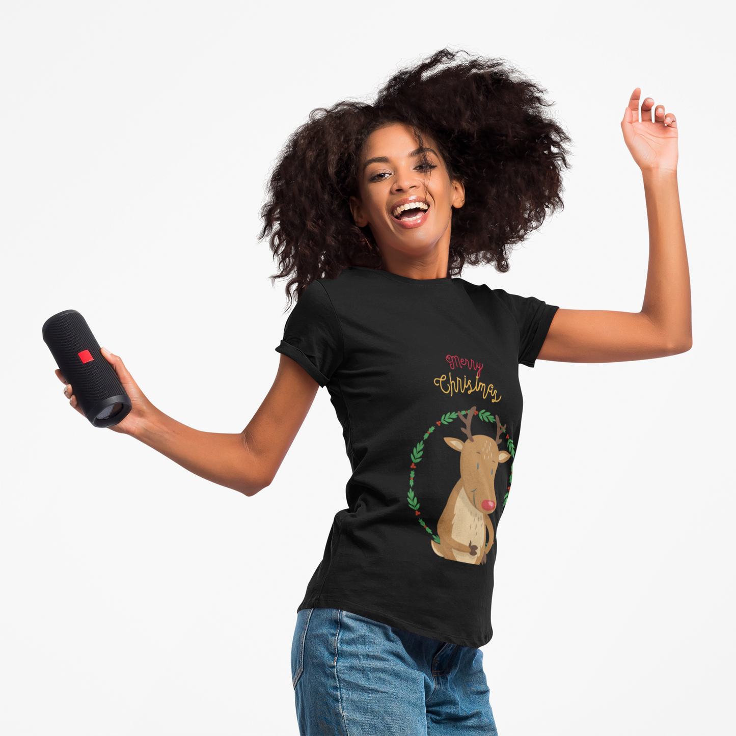 Holiday Reindeer Women's Tee with Short Sleeves