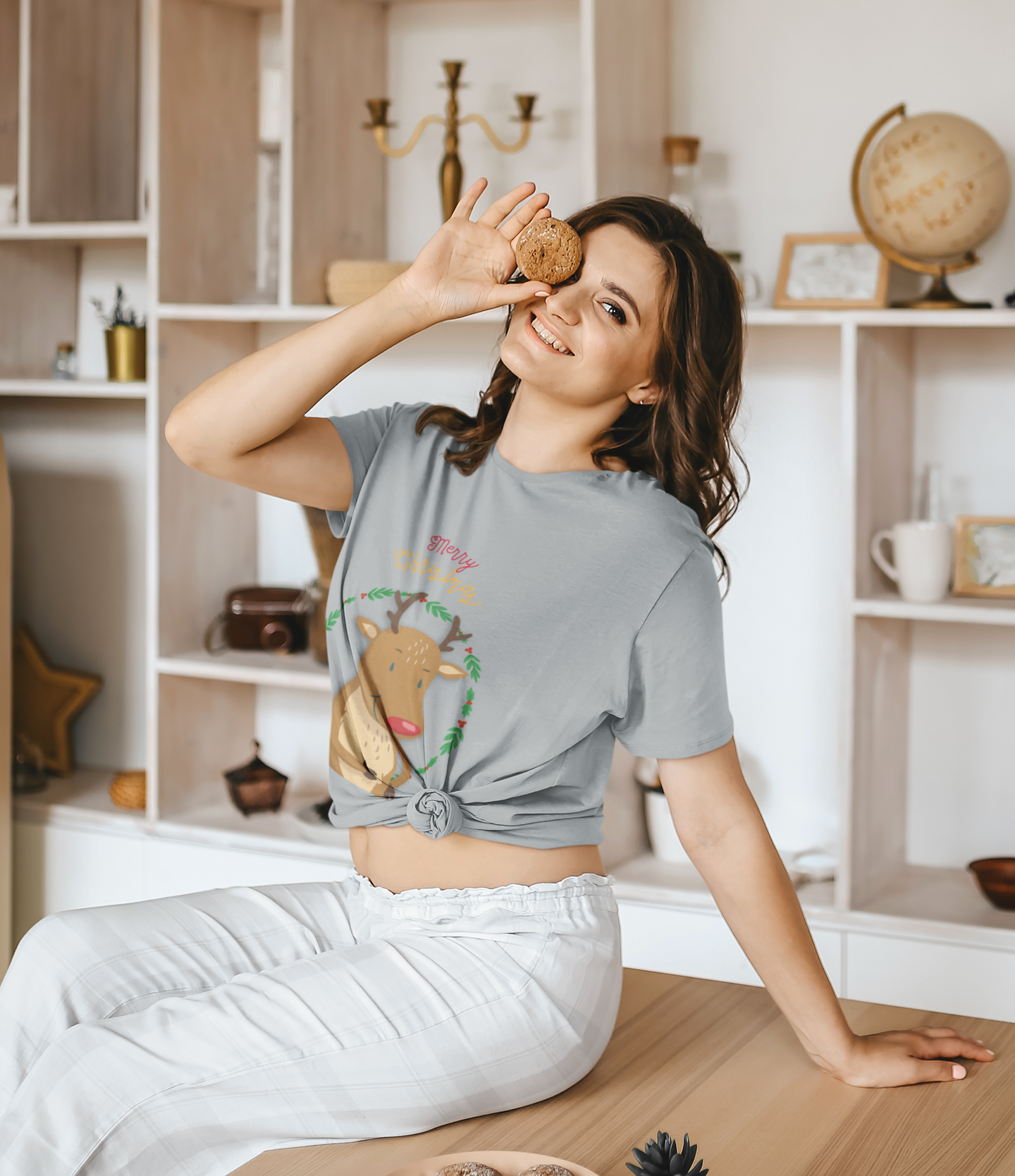 Holiday Reindeer Women's Tee with Short Sleeves