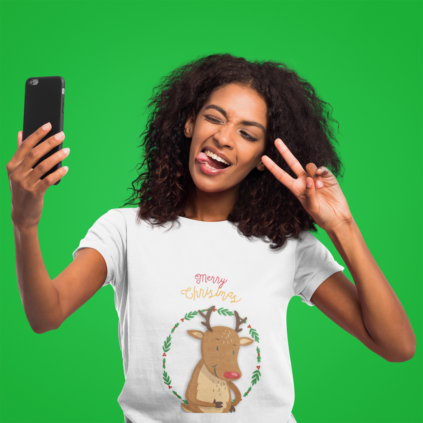 Holiday Reindeer Women's Tee with Short Sleeves
