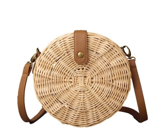 Straw Woven Circular Crossbody Purse