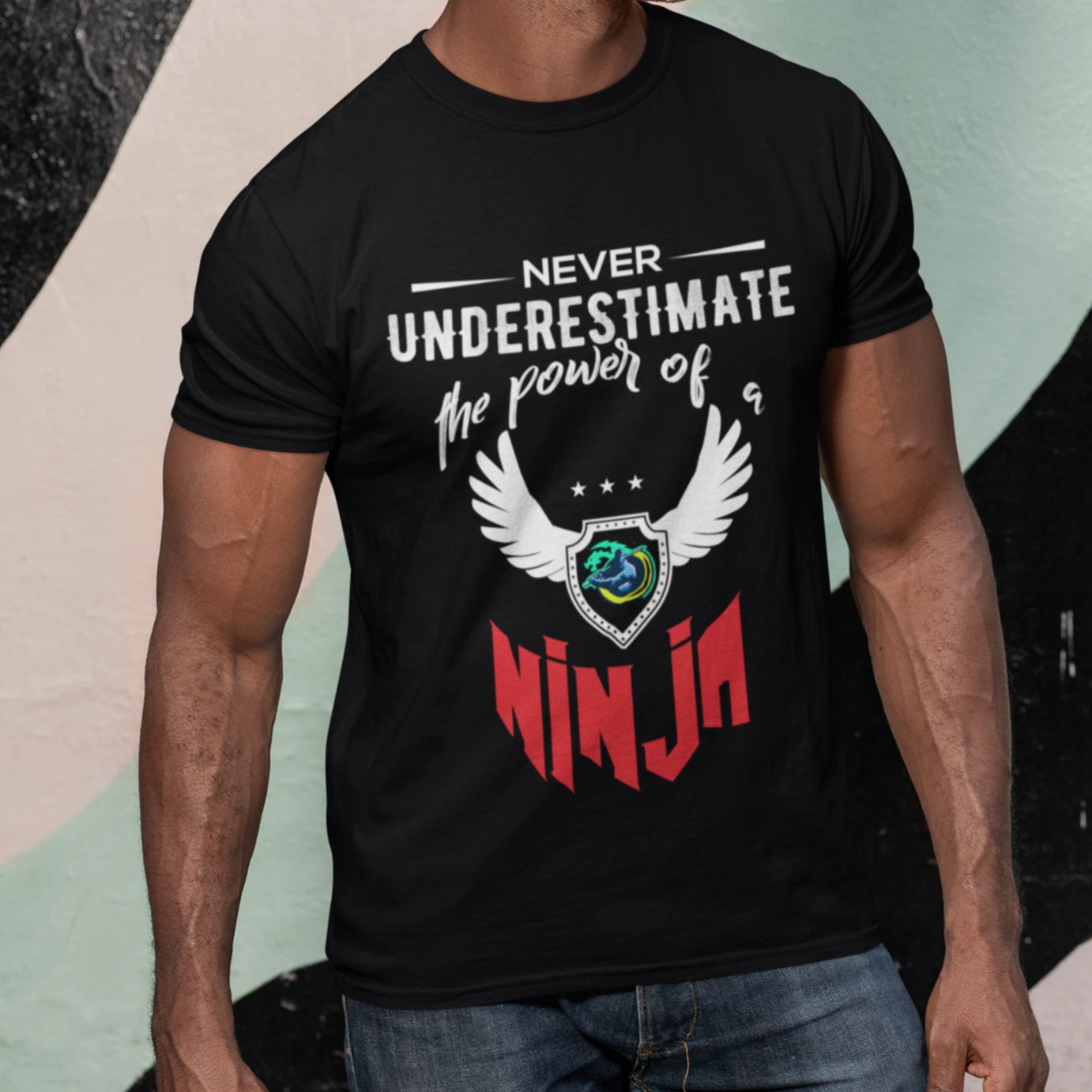 Short Sleeve T-Shirt with Red Ninja Emblem