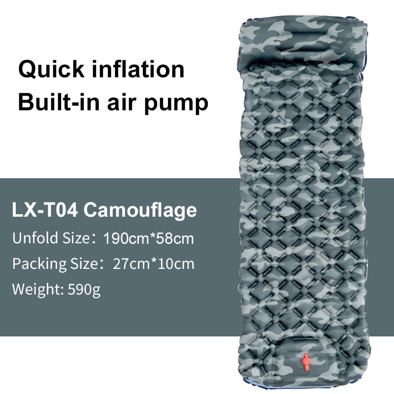 Inflatable Outdoor Mat with Pump and Neck Support