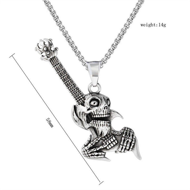 Necklace with Skull Gothic Guitar Design