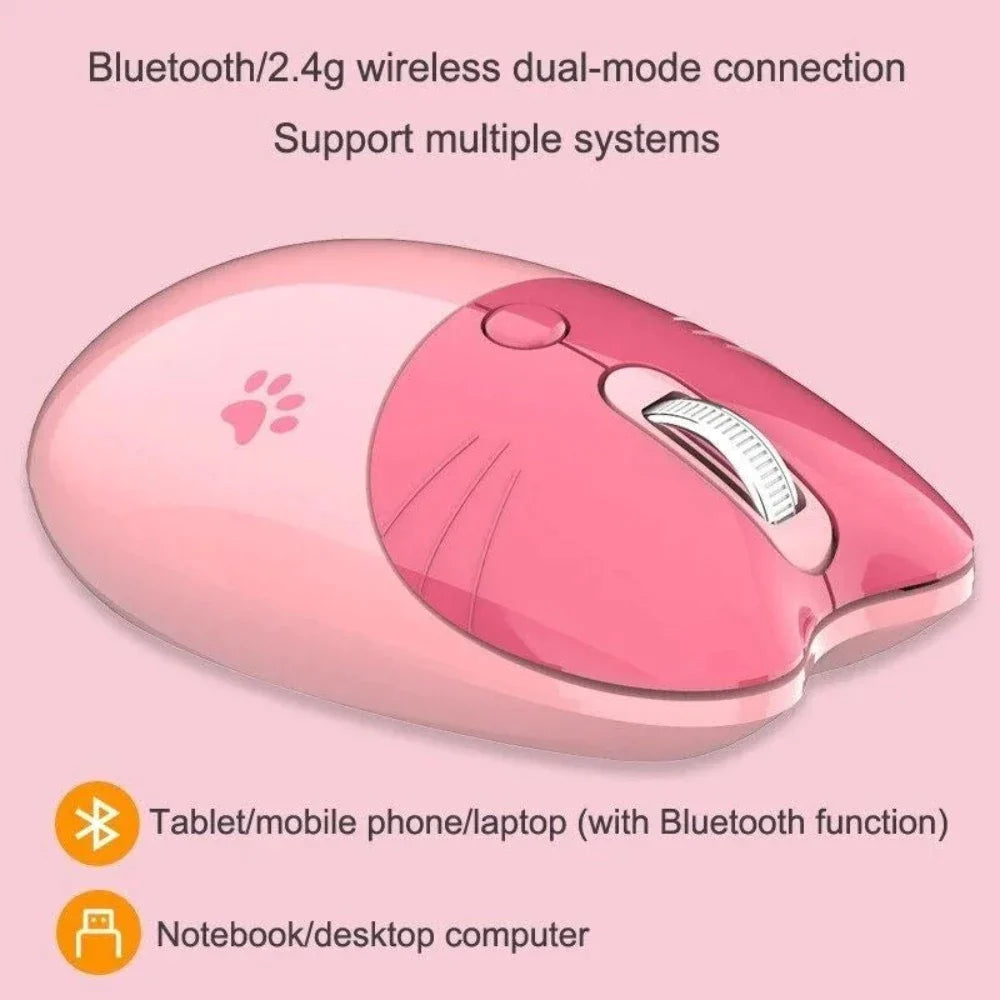 Cartoon Feline Themed Wireless Mouse with Bluetooth 2.4Ghz