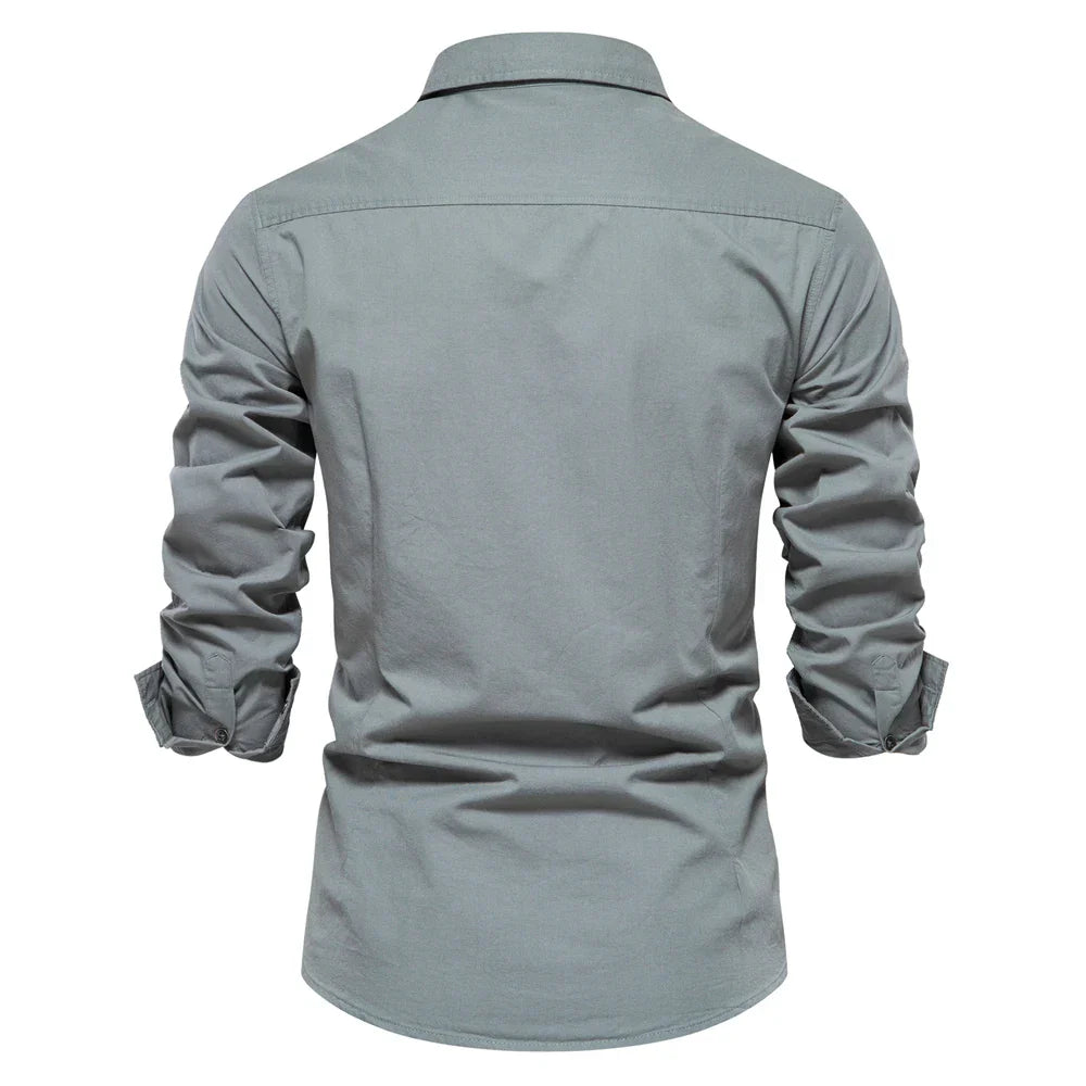 Long Sleeve Military Shirt with Dual Pockets for Men