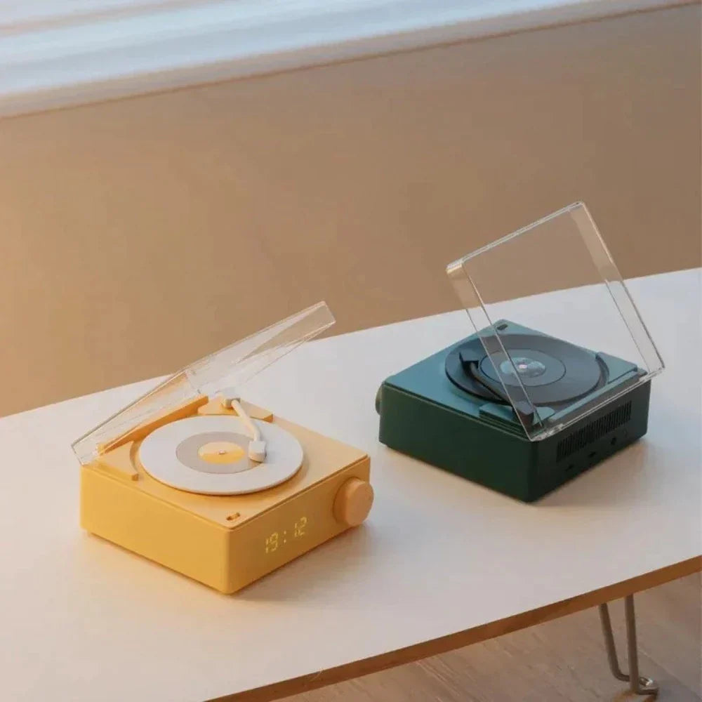 Retro Bluetooth Turntable Speaker with Alarm Clock Functionality
