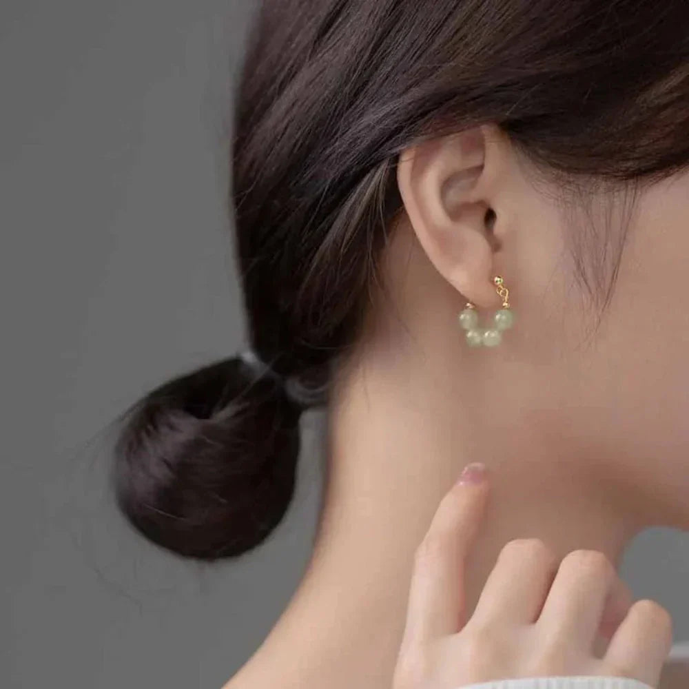 Hoop Earrings with Jade Beads
