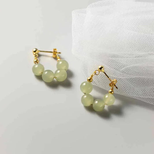 Hoop Earrings with Jade Beads