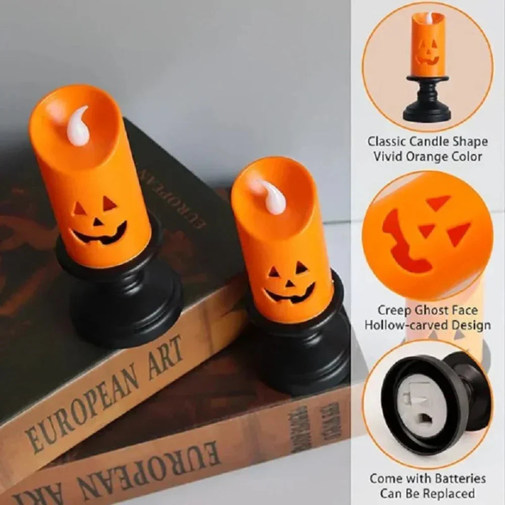 LED Electronic Candle with Halloween Pumpkin Design