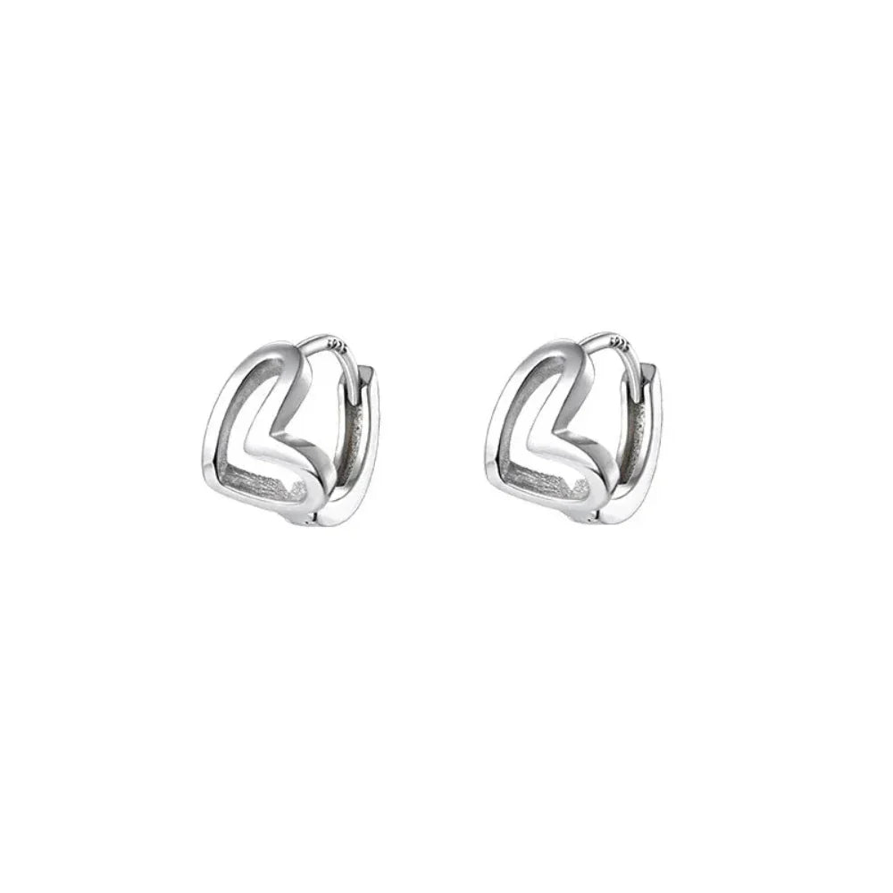 Heart-Shaped Silver Hoop Earrings