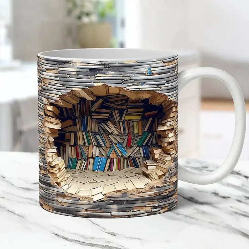 Coffee Mug with a 3D Bookshelf Design