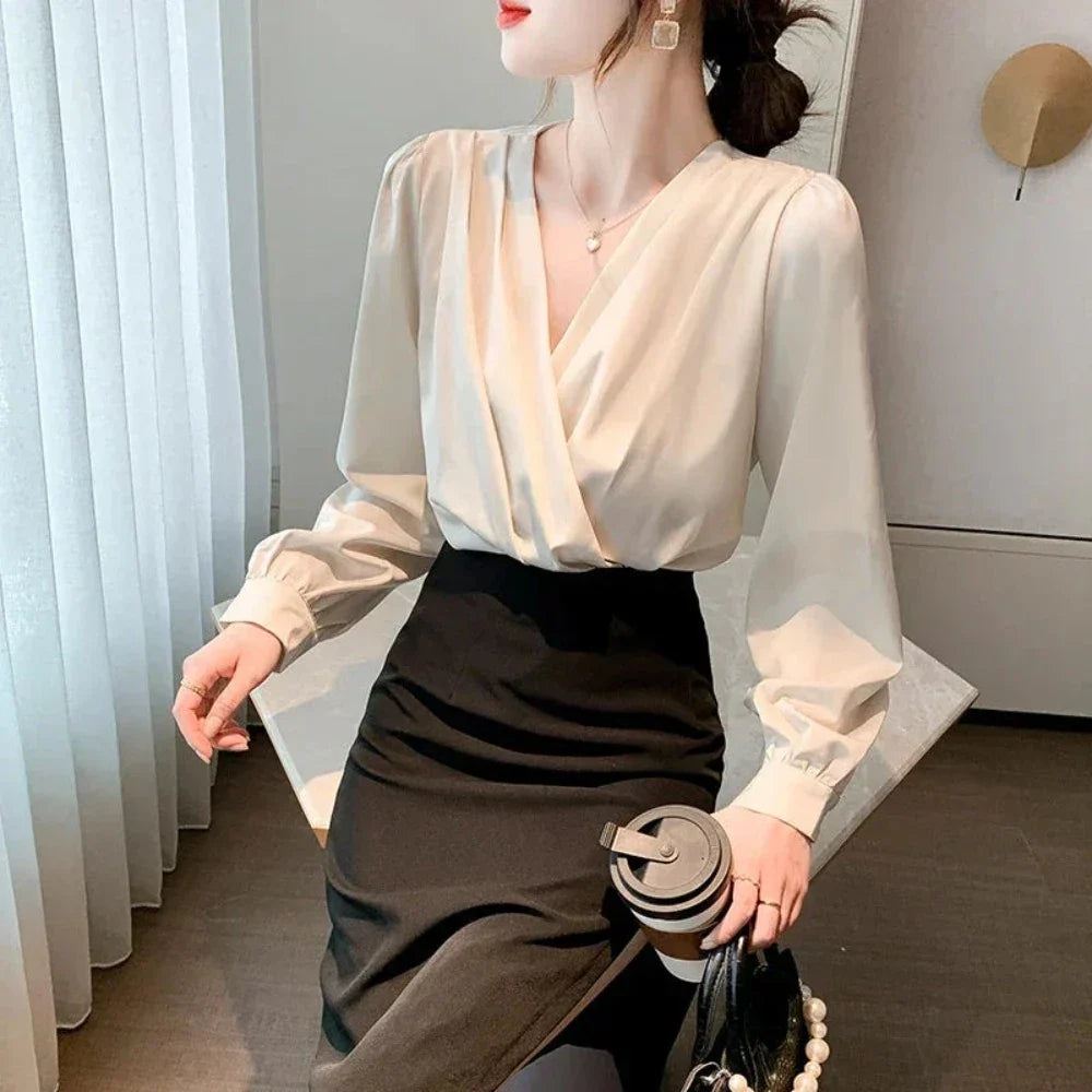 Chiffon Blouse for Women with V-Neckline