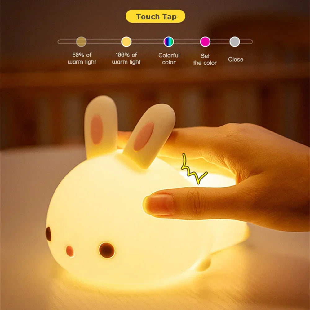 Enhanced 16-Color LED Bunny Night Light with Touch Sensing