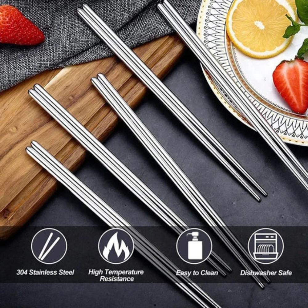 Set of 5 Pairs of Stainless Steel Chopsticks from Korea