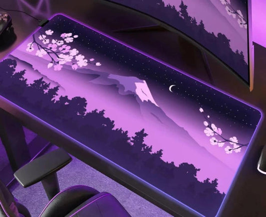 RGB Purple Mouse Pad Featuring Japanese Scenery