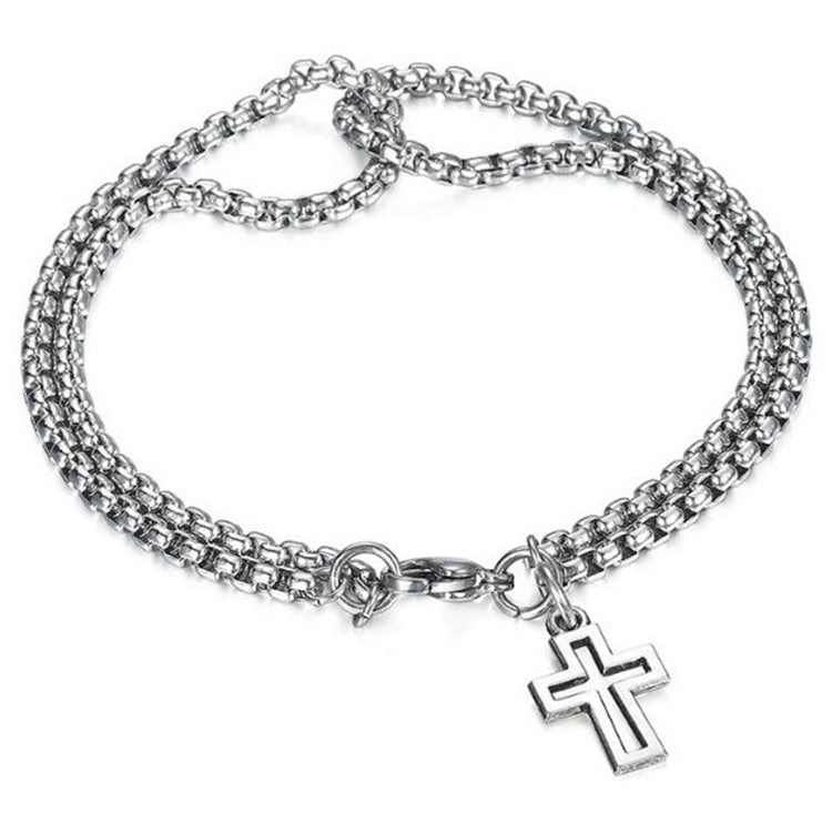 Layered Cross Bracelet with Chain