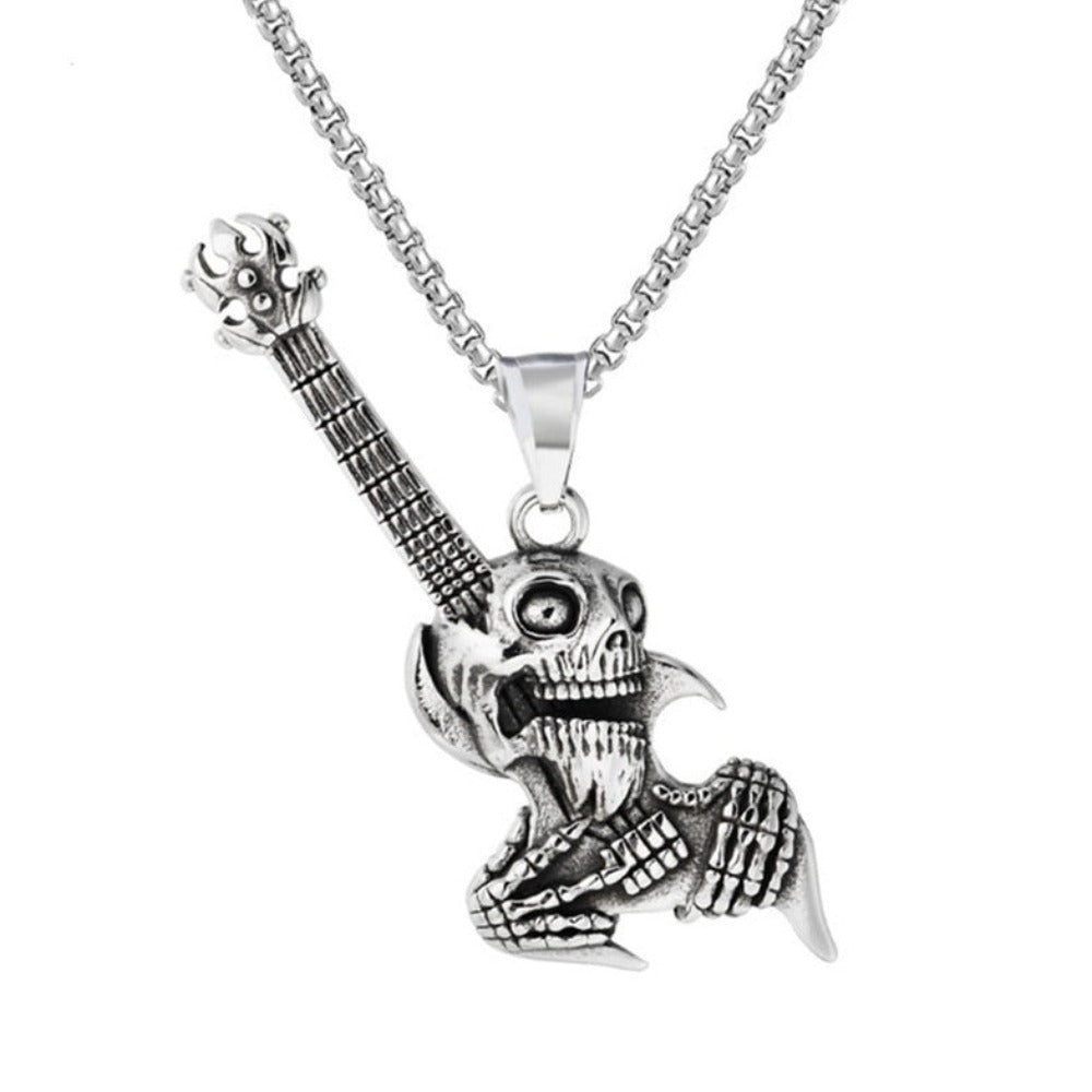 Necklace with Skull Gothic Guitar Design