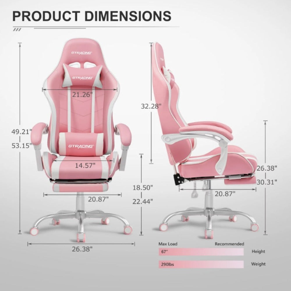 Footrest Gaming Chair in Pink