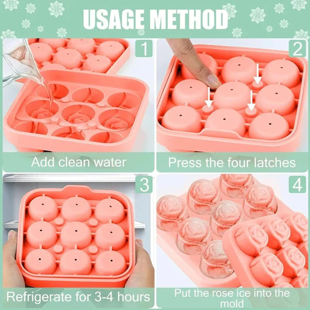 Rose-Shaped Ice Mold with 9 Grids