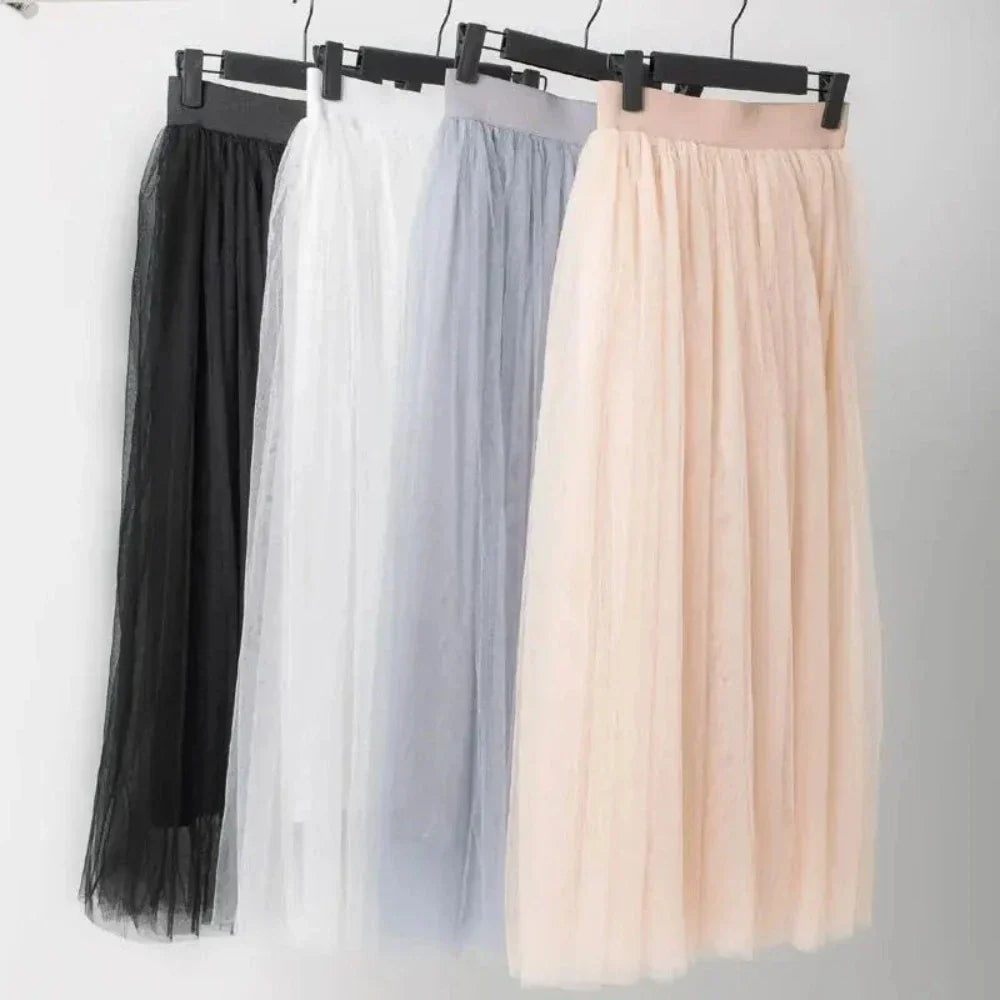 Summer Long Skirt with Elastic Waistband and 3 Layers