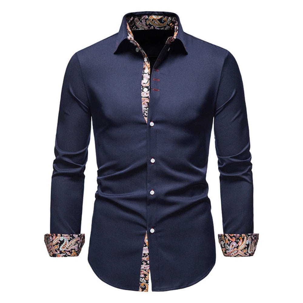 Button-Down Men's Shirt with Botanical Accents