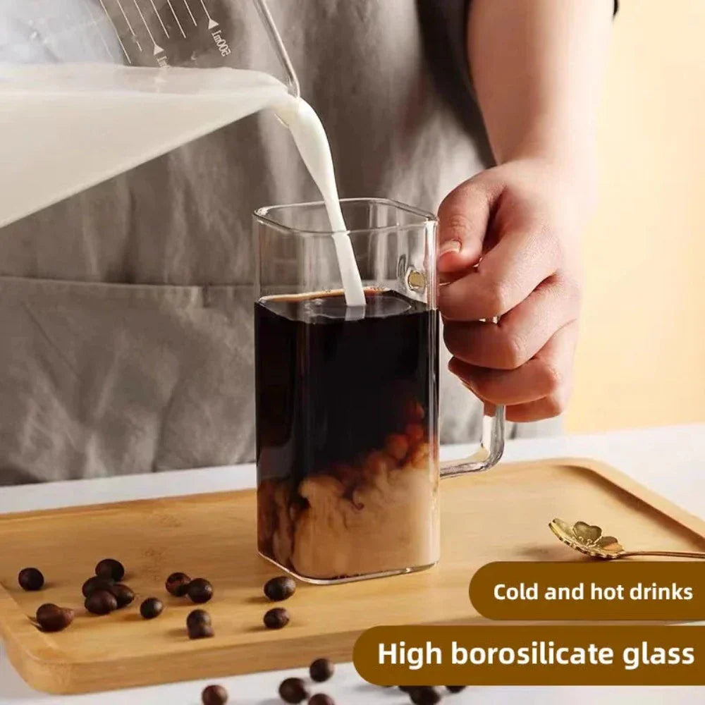 Square Glass Tumbler with Leak-Proof Cover and Eco-Friendly Straw, 400ml Capacity