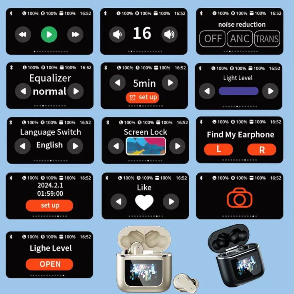 Noise-Canceling Bluetooth Earbuds with Touch Screen Technology