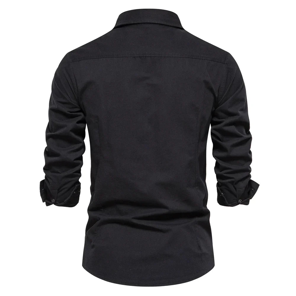 Long Sleeve Military Shirt with Dual Pockets for Men
