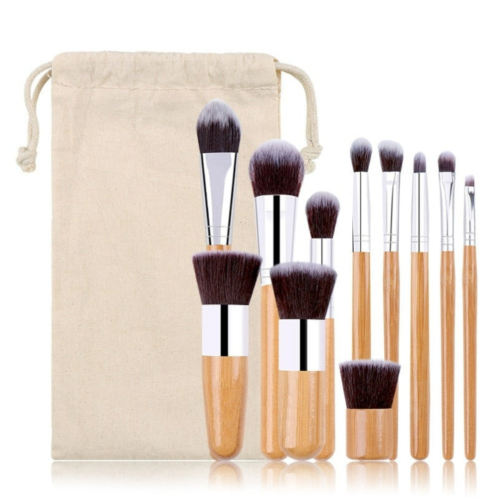 11-Piece Collection of Bamboo Makeup Brushes