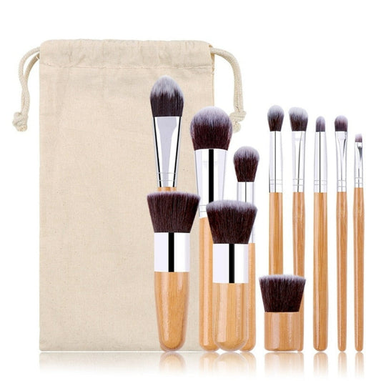 11-Piece Collection of Bamboo Makeup Brushes