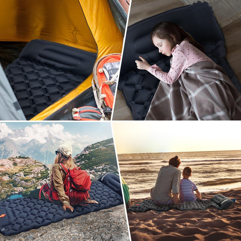 Inflatable Outdoor Mat with Pump and Neck Support