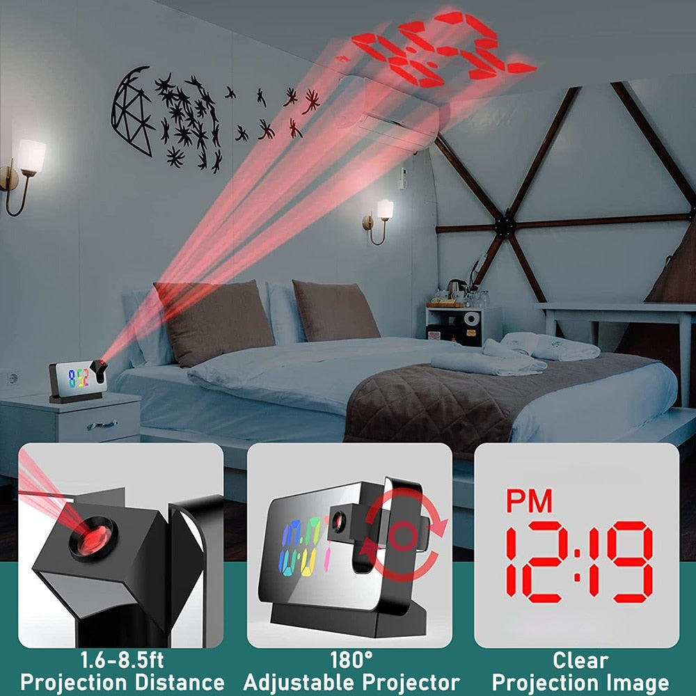 Digital Projection Alarm Clock with Adjustable LED Display
