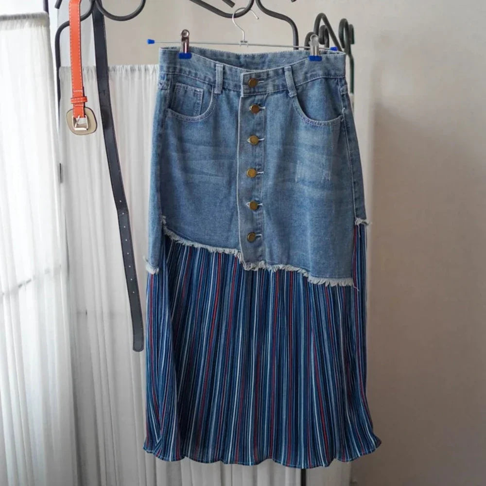 Denim Skirt with Layered Design for Women
