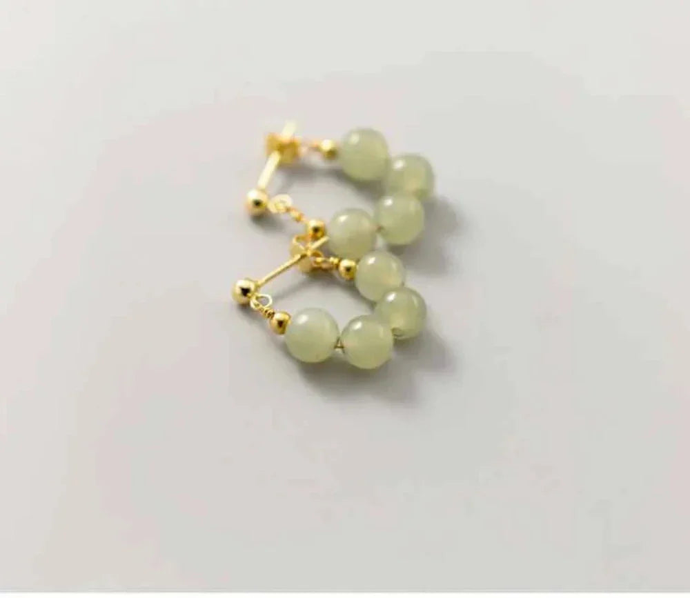 Hoop Earrings with Jade Beads