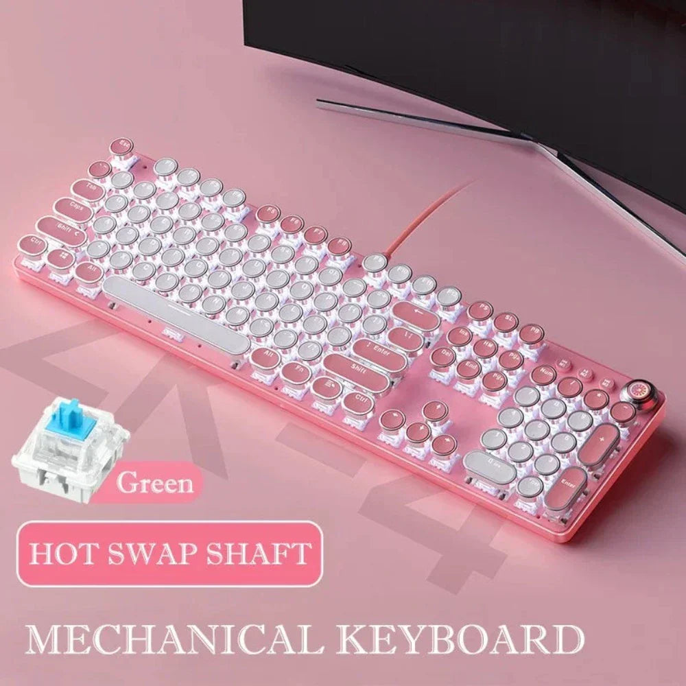 Retro Mechanical Keyboard with a Pink and Sky Blue Color Scheme