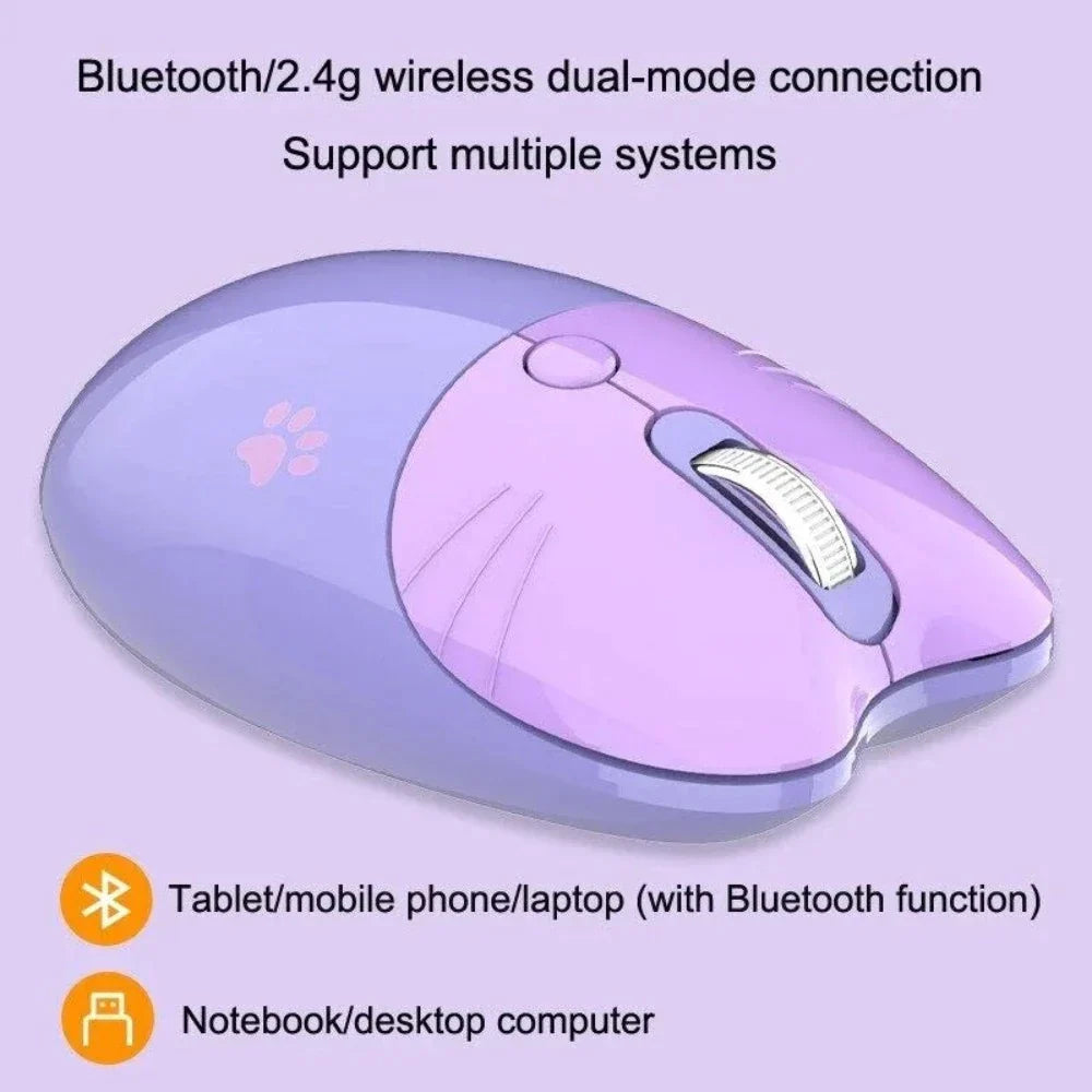 Cartoon Feline Themed Wireless Mouse with Bluetooth 2.4Ghz