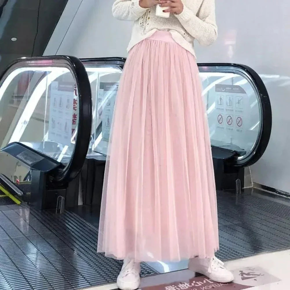 Summer Long Skirt with Elastic Waistband and 3 Layers