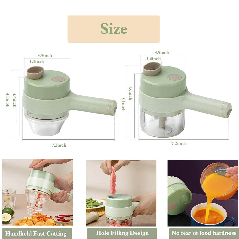 Electric Handheld Vegetable Slicer with 4 Interchangeable Blades, Portable Design