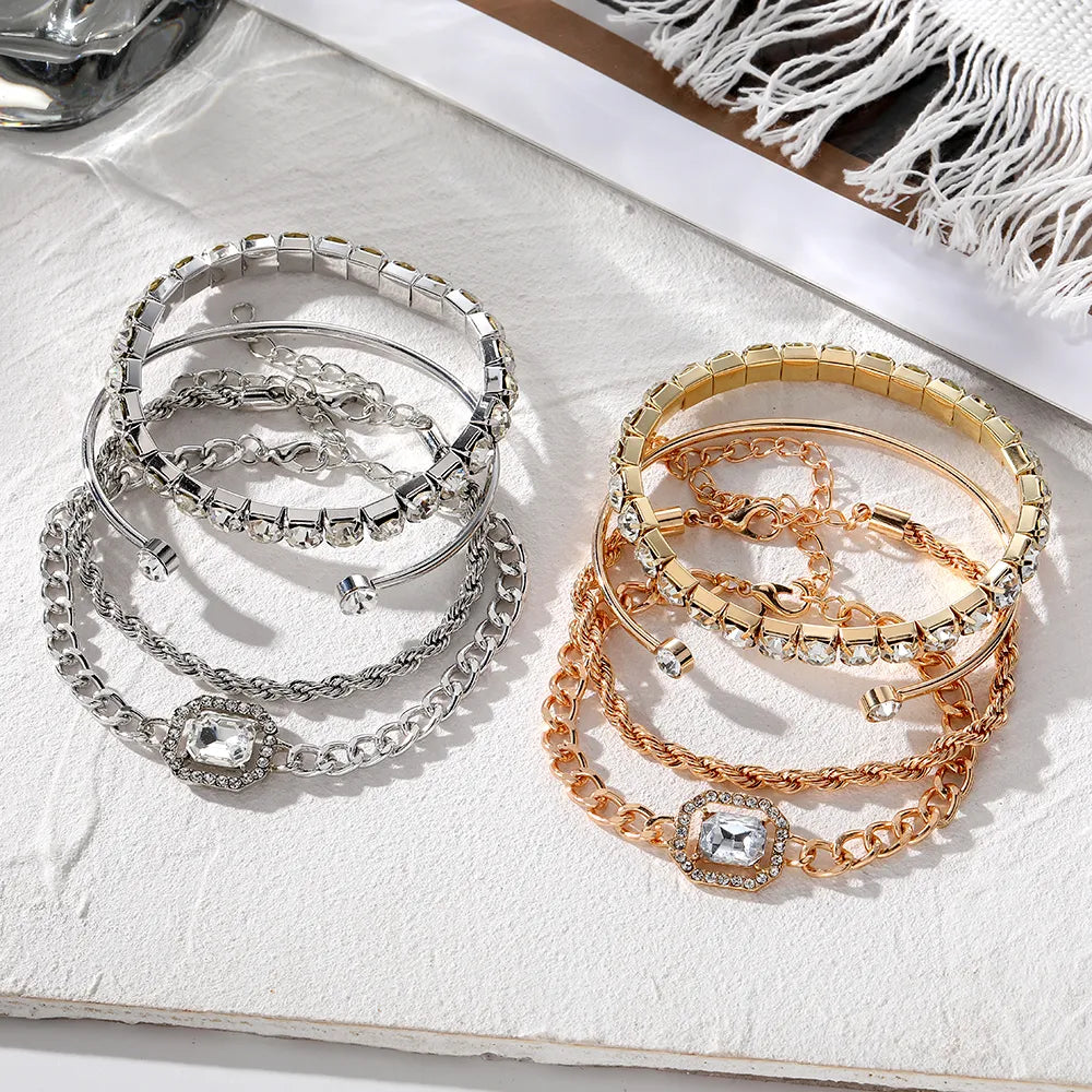 Polished 4 Piece Link Bracelet Collection with Adjustable Clasps