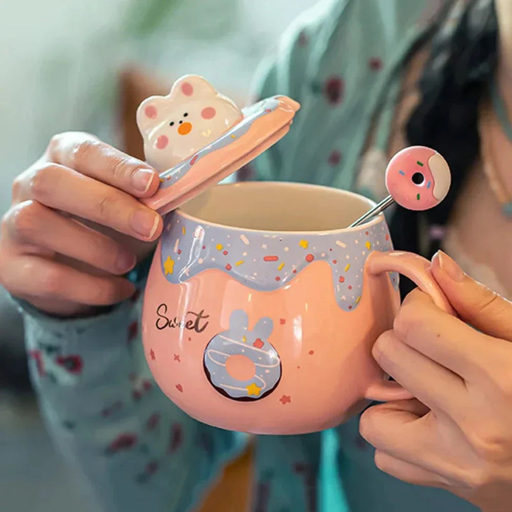 Kitten Theme Donut Cartoon Mug with Cover