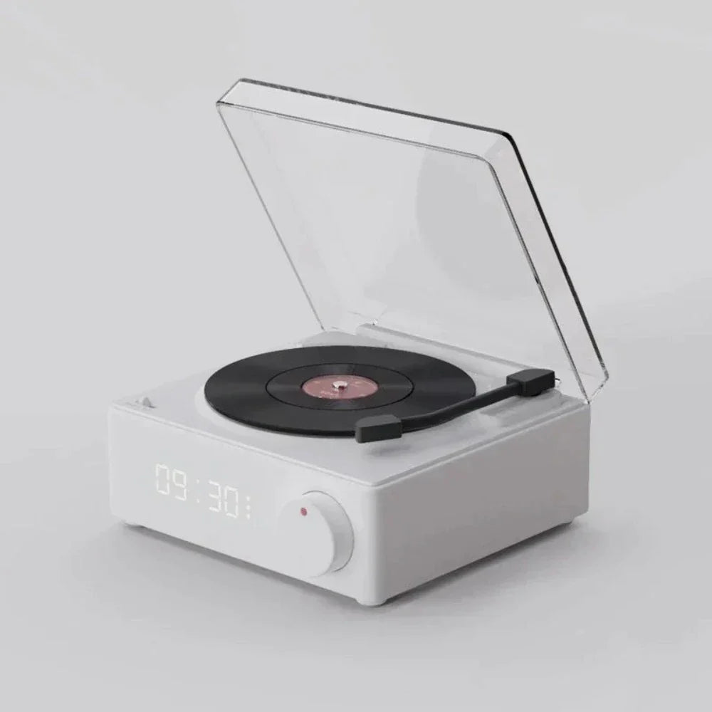 Retro Bluetooth Turntable Speaker with Alarm Clock Functionality